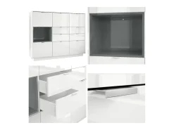 Aparador Metro V2, Carcasa en Blanco Alto Brillo / Frente en Blanco Alto Brillo con una inserción en Gris Alto Brillo