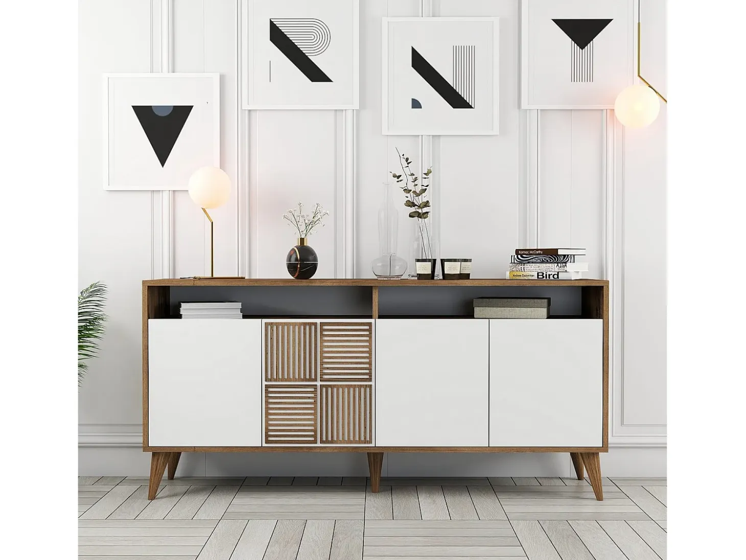 Aparador Milan 160 blanco color nogal 160x35x78 cm