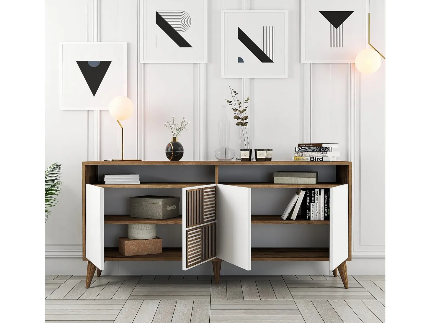 Aparador Milan 160 blanco color nogal 160x35x78 cm