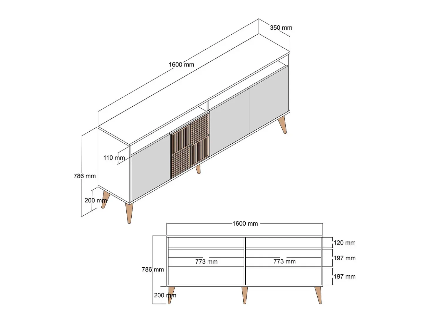 Aparador Milan 160 blanco color nogal 160x35x78 cm