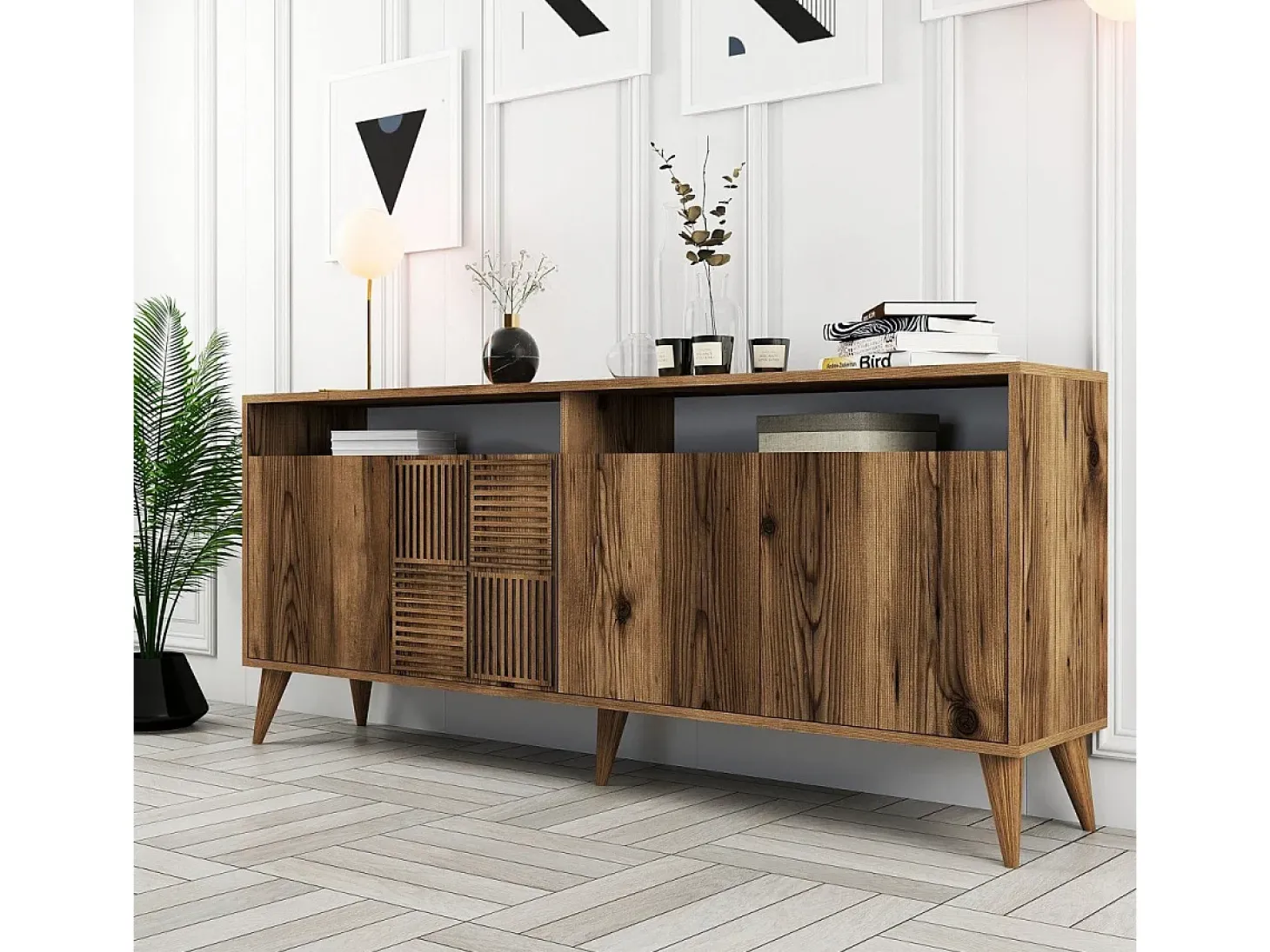 Aparador Milan color nogal 180x35x78.6 cm