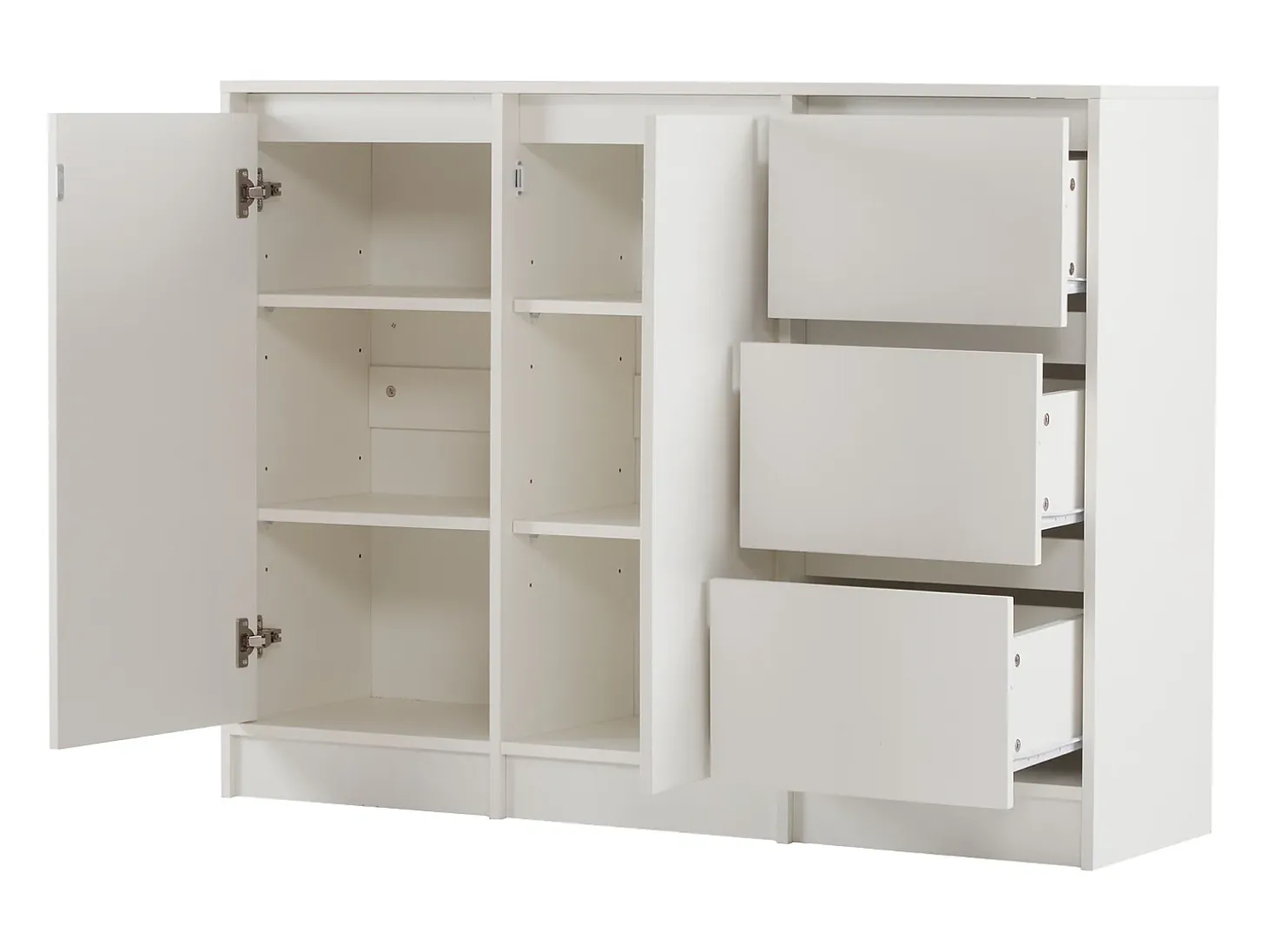 Aparador moderno - 2 puertas y 3 cajones - con estantes ajustables - Blanco
