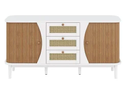 Aparador moderno - 2 puertas de ratán con 3 cajones - Blanco