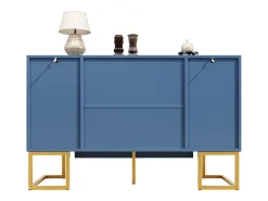 Aparador moderno - 140 x 40 x 80 cm - con 4 puertas y 2 estantes ajustables - patas doradas - MDF + metal - azul