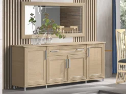 Aparador moderno 4 puertas 1 cajón roble claro Italino 206 cm