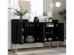 Aparador Moderno 120 x 30 x 80 cm - Aparador Estilo Minimalista con 4 Puertas para Comedor, Salón, Cocina - Negro