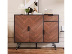 Aparador moderno con 1 cajón y estantes regulables, fabricado en MDF y tablero de partículas, color negro y madera (90x30x71,5 cm)
