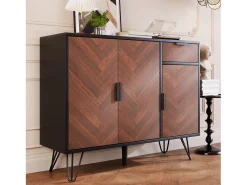 Aparador moderno con 1 cajón y estantes regulables, fabricado en MDF y tablero de partículas, color negro y madera (90x30x71,5 cm)