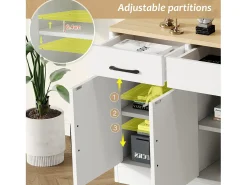 Aparador moderno con 4 puertas y 3 cajones - 160 x 37 x 75 cm - Madera MDF - Estantes regulables - Blanco y madera