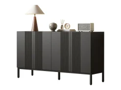 Aparador moderno con 4 puertas - 140 x 41,5 x 80 cm - MDF y tableros de partículas - para salón o cocina - Negro