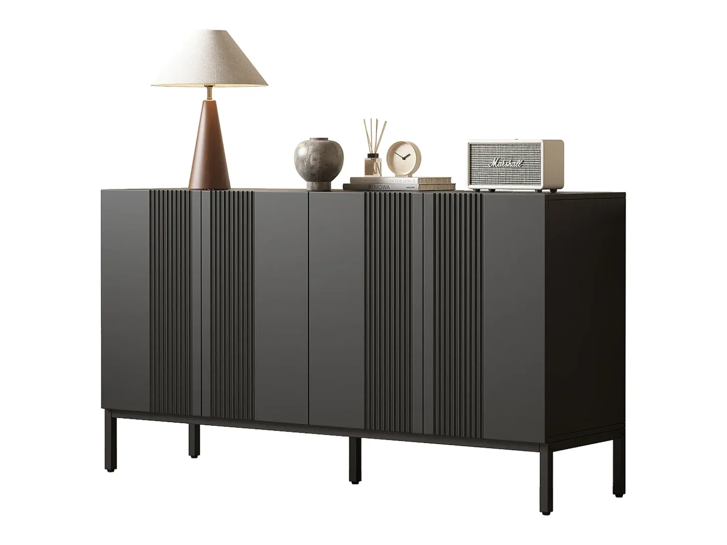 Aparador moderno con 4 puertas - 140 x 41,5 x 80 cm - MDF y tableros de partículas - para salón o cocina - Negro