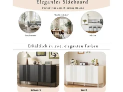 Aparador moderno con 4 puertas - 140 x 41,5 x 80 cm - MDF y tableros de partículas - para salón o cocina - Negro
