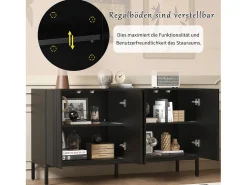 Aparador moderno con 4 puertas - 140 x 41,5 x 80 cm - MDF y tableros de partículas - para salón o cocina - Negro