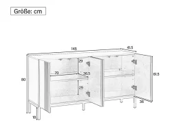 Aparador moderno con 4 puertas - 140 x 41,5 x 80 cm - MDF y tableros de partículas - para salón o cocina - Negro