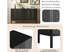 Aparador moderno con 4 puertas - 140 x 41,5 x 80 cm - MDF y tableros de partículas - para salón o cocina - Negro