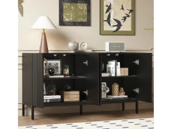 Aparador moderno con 4 puertas - 140 x 41,5 x 80 cm - MDF y tableros de partículas - para salón o cocina - Negro