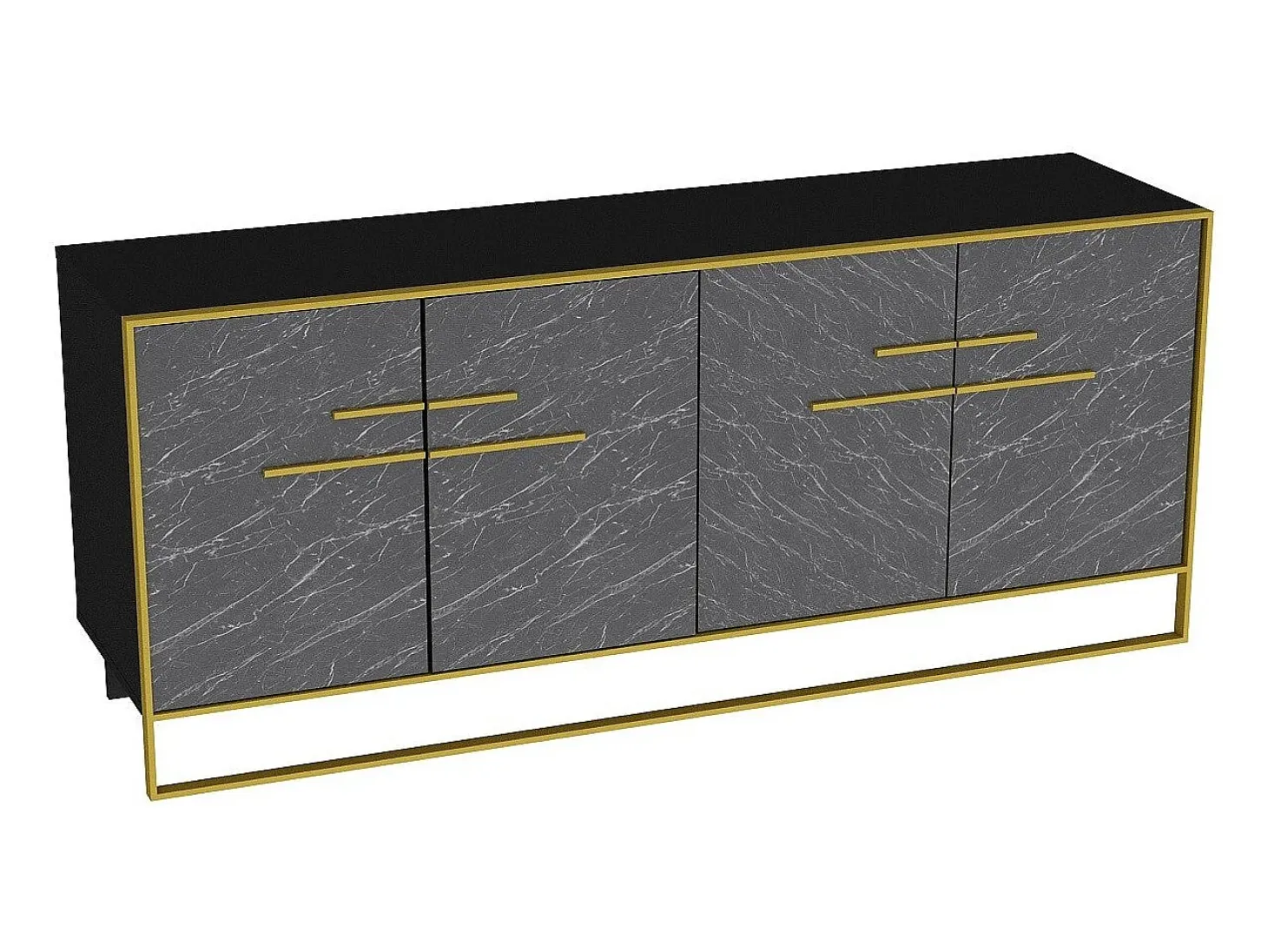 Aparador moderno con acabado dorado y negro, 182 cm | Tablero de partículas 100 % melaminado, 100 % metal | Montaje en pared, elegante diseño de mármo