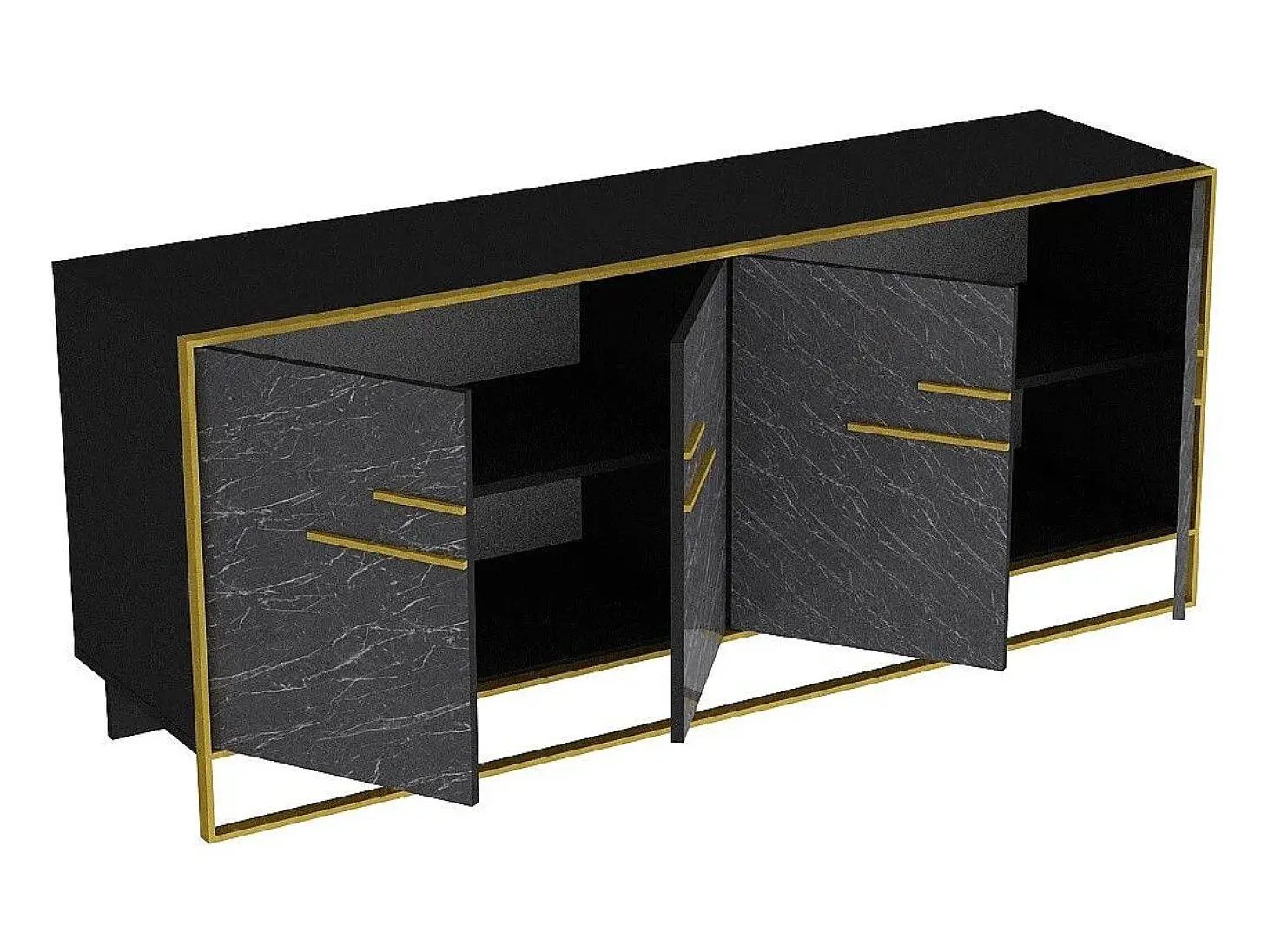 Aparador moderno con acabado dorado y negro, 182 cm | Tablero de partículas 100 % melaminado, 100 % metal | Montaje en pared, elegante diseño de mármo