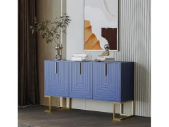 Aparador moderno con estantes regulables - 3 puertas en forma de U - tiradores y base de metal - Azul