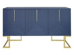 Aparador moderno con estantes regulables - 3 puertas en forma de U - tiradores y base de metal - Azul