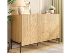 Aparador moderno con estructura geométrica - 115,5 x 40 x 76 cm - con 2 puertas + 3 cajones - para salón-comedor - MDF - natural