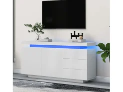 Aparador moderno con LED - 2 puertas y 3 cajones - Blanco