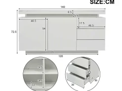 Aparador moderno con LED - 2 puertas y 3 cajones - Blanco