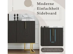 Aparador moderno de 3 puertas con estantes ajustables, puertas en forma de U, base y tiradores de metal (negro)