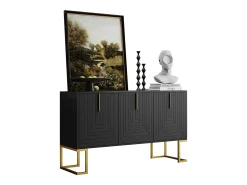 Aparador moderno de 3 puertas con estantes ajustables, puertas en forma de U, base y tiradores de metal (negro)