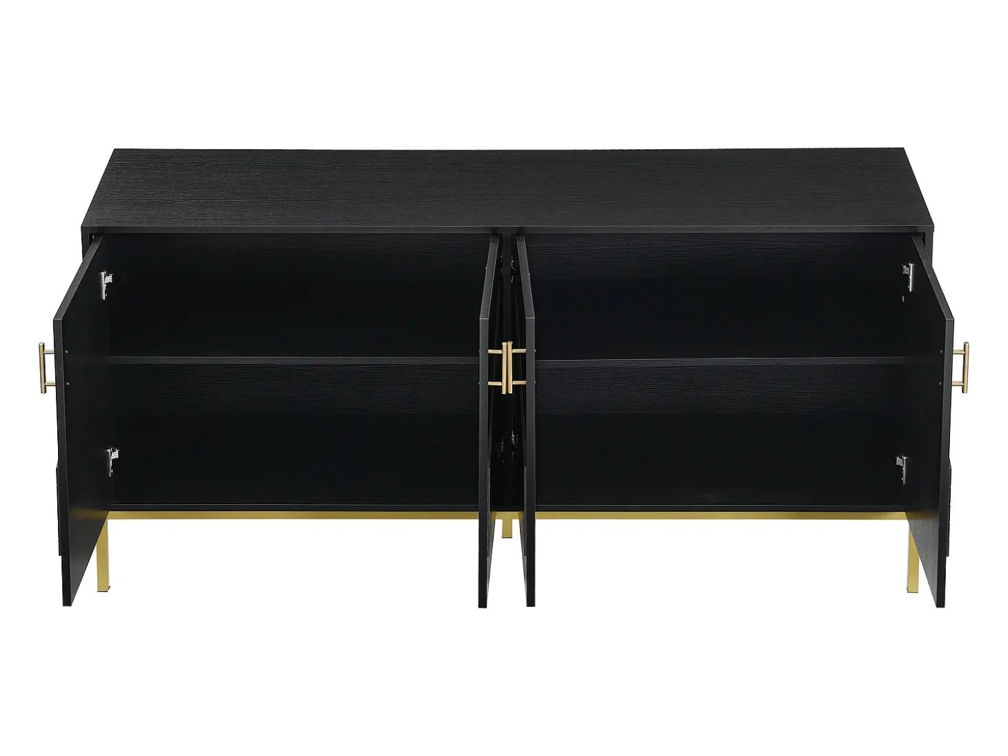 Aparador moderno de 4 puertas para salón - 160 x 40 x 80,5 cm - con patas de metal + estantes regulables - MDF - negro