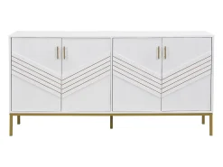 Aparador moderno de 4 puertas para salón - 160 x 40 x 80,5 cm - con patas de metal + estantes regulables - MDF - blanco