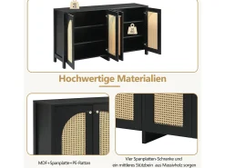 Aparador moderno de 4 puertas, diseño elegante, MDF, negro (145x80x40 cm)
