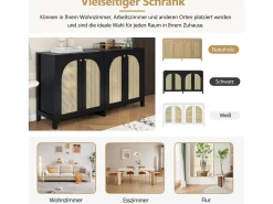 Aparador moderno de 4 puertas, diseño elegante, MDF, negro (145x80x40 cm)