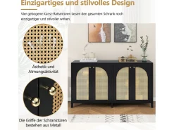 Aparador moderno de 4 puertas, diseño elegante, MDF, negro (145x80x40 cm)