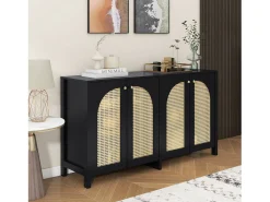 Aparador moderno de 4 puertas, diseño elegante, MDF, negro (145x80x40 cm)