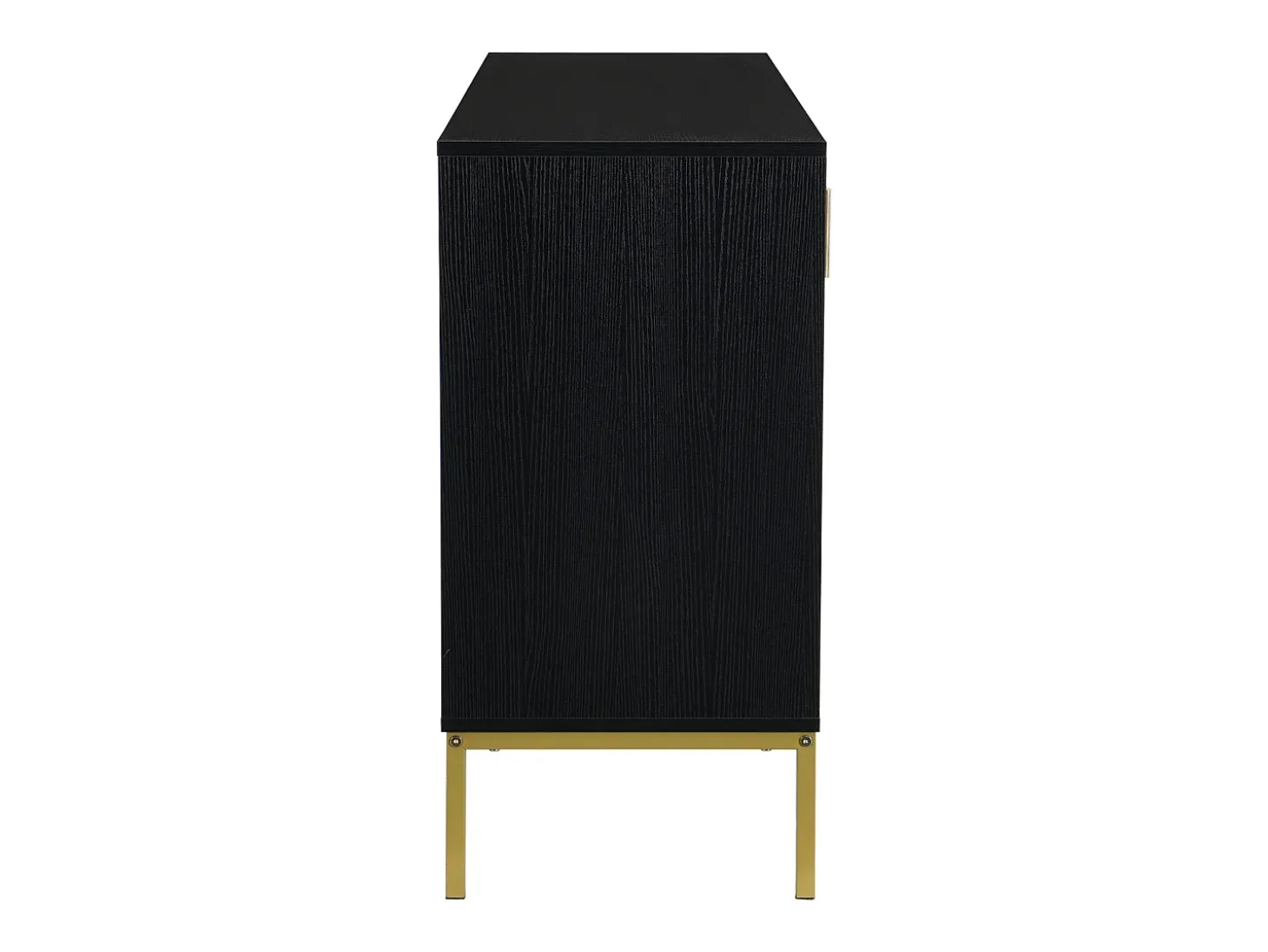 Aparador moderno de 4 puertas en negro y dorado – MDF, patas de metal, para salón y comedor