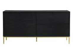 Aparador moderno de 4 puertas en negro y dorado – MDF, patas de metal, para salón y comedor