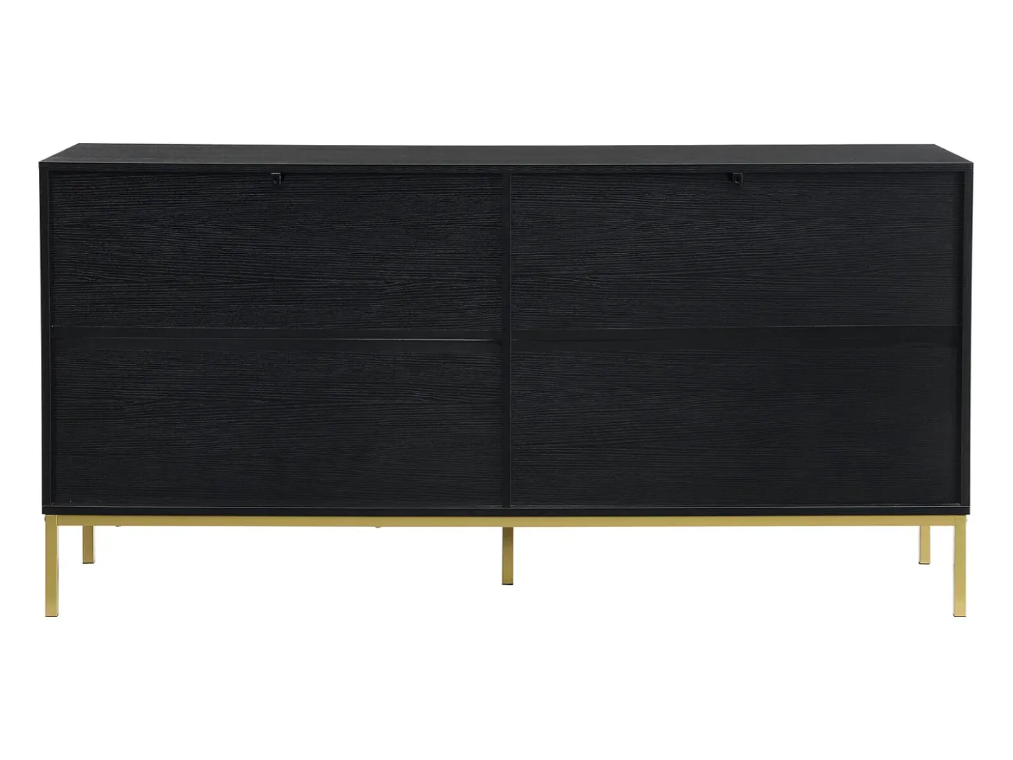 Aparador moderno de 4 puertas en negro y dorado – MDF, patas de metal, para salón y comedor