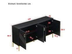 Aparador moderno de 4 puertas en negro y dorado – MDF, patas de metal, para salón y comedor