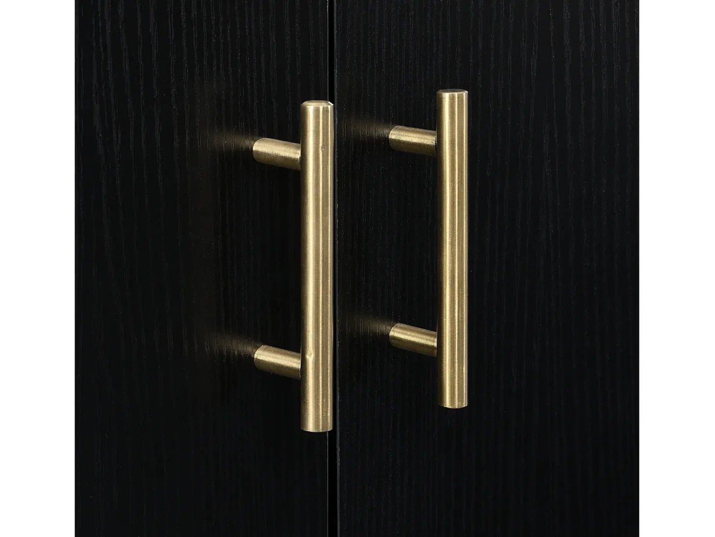 Aparador moderno de 4 puertas en negro y dorado – MDF, patas de metal, para salón y comedor