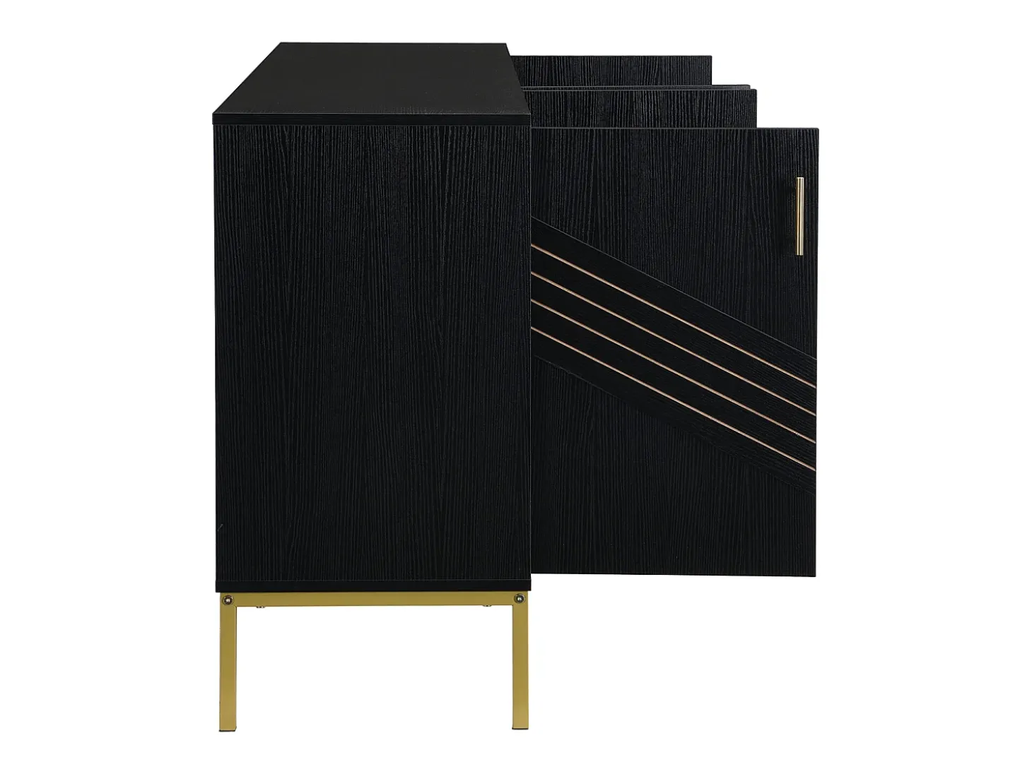 Aparador moderno de 4 puertas en negro y dorado – MDF, patas de metal, para salón y comedor