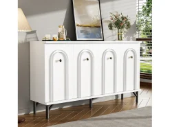 Aparador moderno de 4 puertas, diseño elegante, frontal 3D, MDF, blanco (140x34x78 cm)