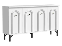 Aparador moderno de 4 puertas, diseño elegante, frontal 3D, MDF, blanco (140x34x78 cm)