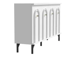 Aparador moderno de 4 puertas, diseño elegante, frontal 3D, MDF, blanco (140x34x78 cm)