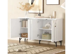 Aparador moderno de 4 puertas, diseño elegante, frontal 3D, MDF, blanco (140x34x78 cm)