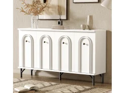 Aparador moderno de 4 puertas, diseño elegante, frontal 3D, MDF, blanco (140x34x78 cm)