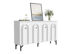 Aparador moderno de 4 puertas, diseño elegante, frontal 3D, MDF, blanco (140x34x78 cm)