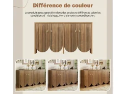 Aparador moderno de madera de nogal, con 4 puertas y estantes regulables, MDF, (147x40x80 cm)