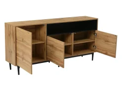 Aparador moderno de madera con 3 puertas y estantes, fabricado en madera natural, cómoda.