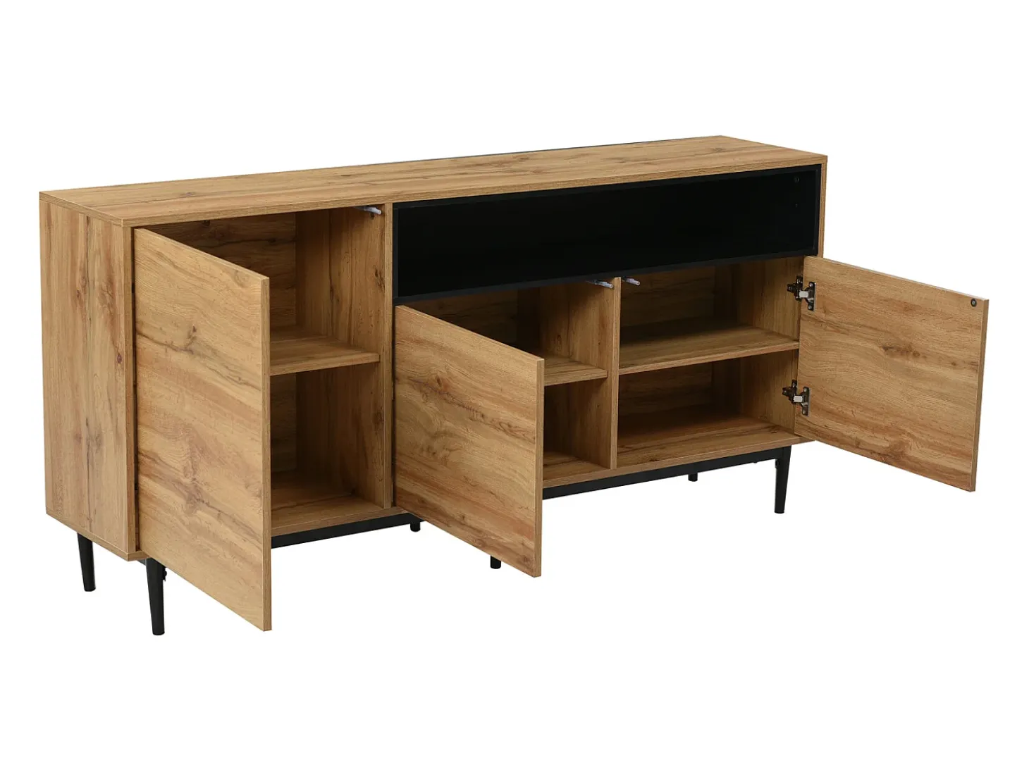 Aparador moderno de madera con 3 puertas y estantes, fabricado en madera natural, cómoda.